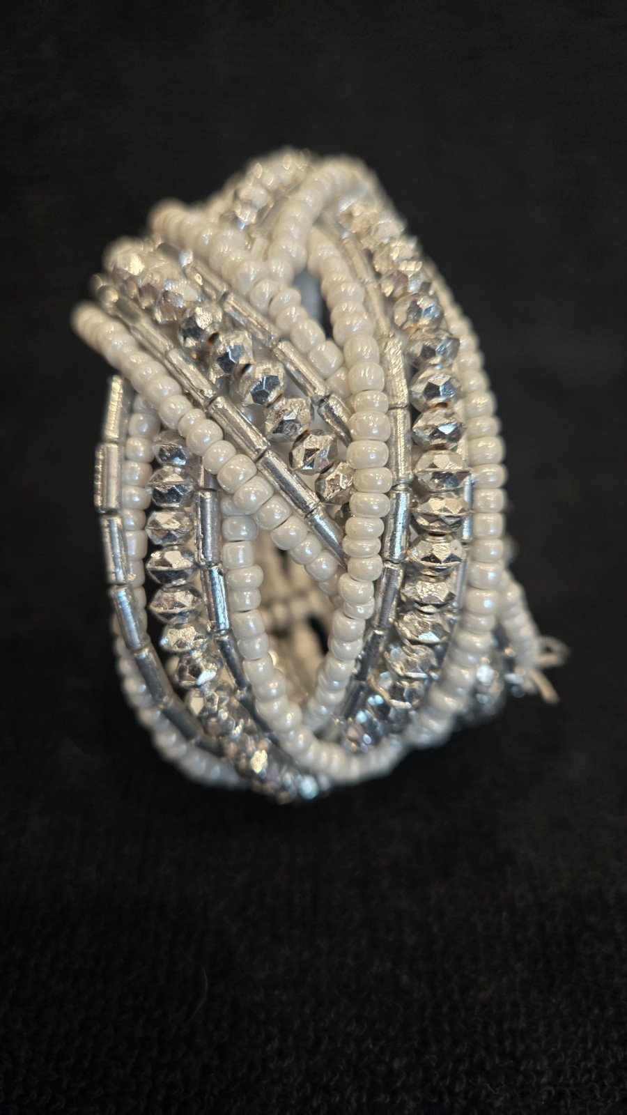 Silver & white beaded Stretchable, good condition
