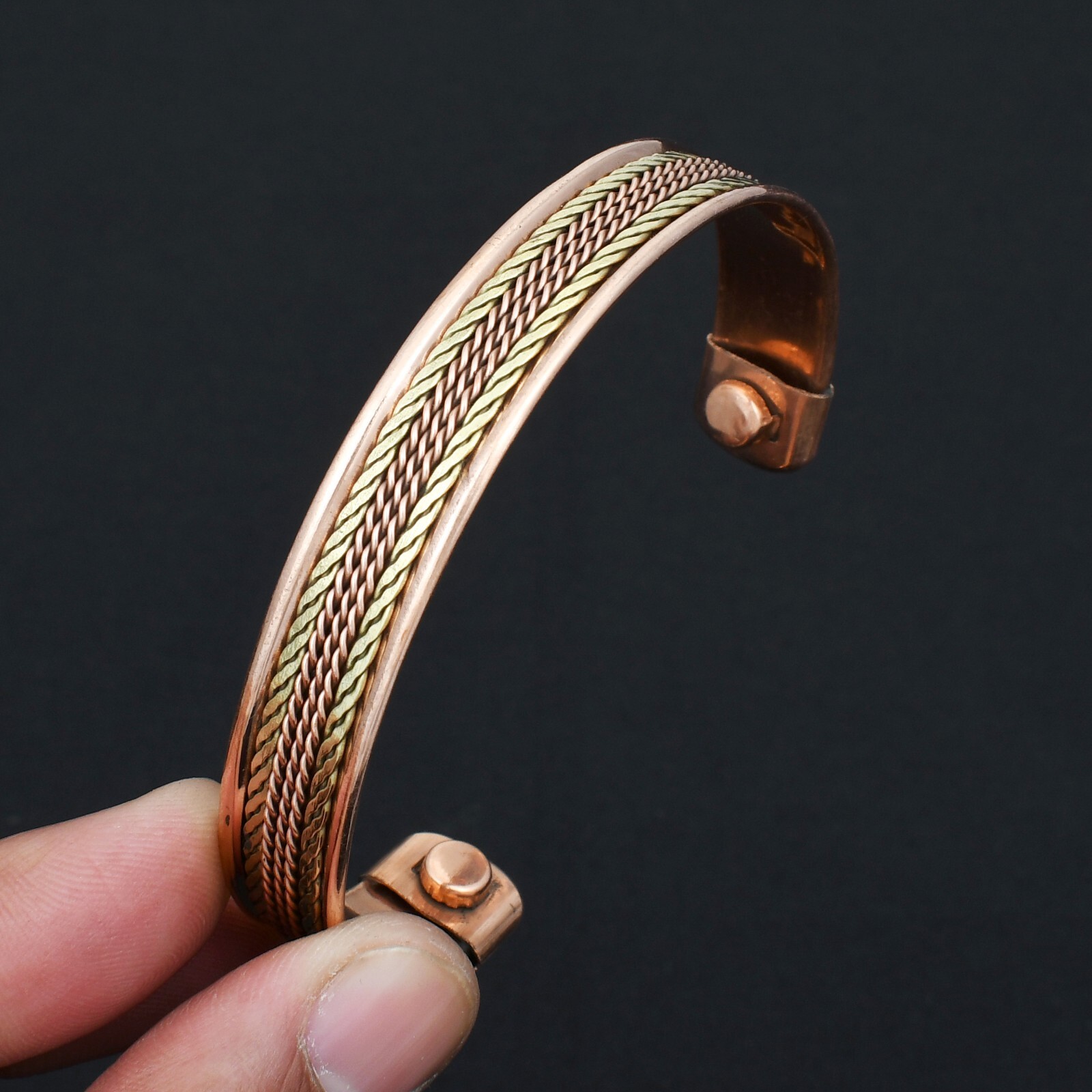 Two Tone Handmade Pure Copper Magnetic Adjustable Bracelet For Unisex ZS-016