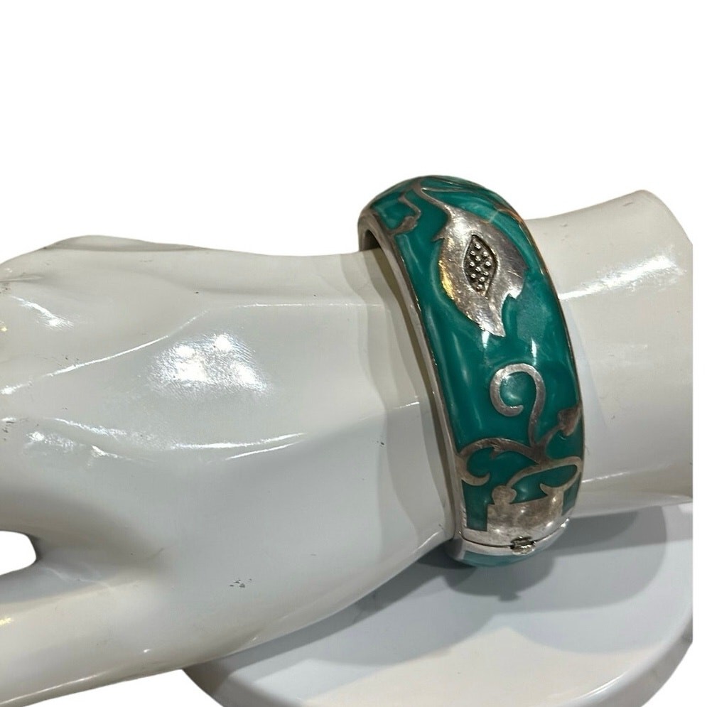 ANDREW HAMILTON CRAWFORD 925 Silver Teal Cuff Botanical Vine Modernist Bracelet