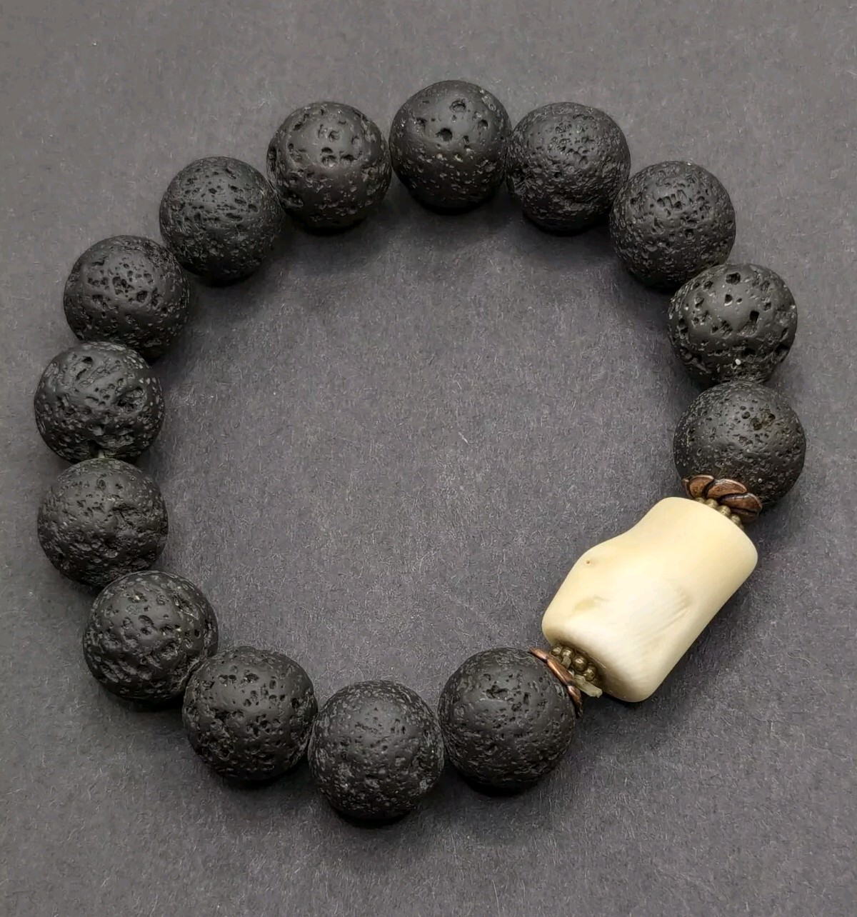 Bone Lavastone Chunky 14mm Flintstone Beaded Stretch Bracelet (18cm) M sz Wrist