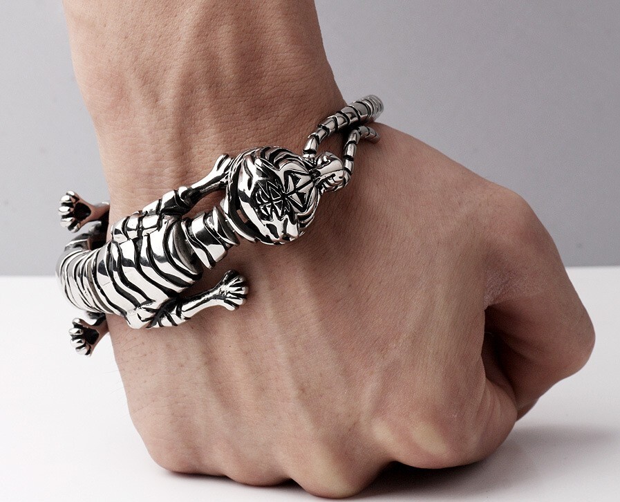 US Seller 8.5″ Heavy Rocker Biker Tiger Stainless Steel Bracelet 35mm Chain