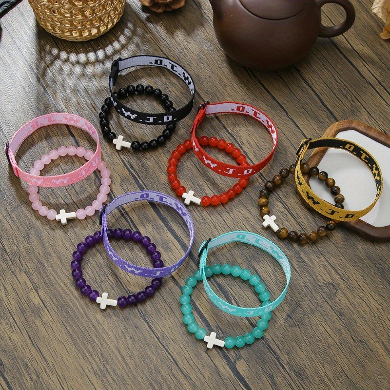 6Sets WWJD Faith Bracelets Cross Bead Religious Christian Friendship Jewelry