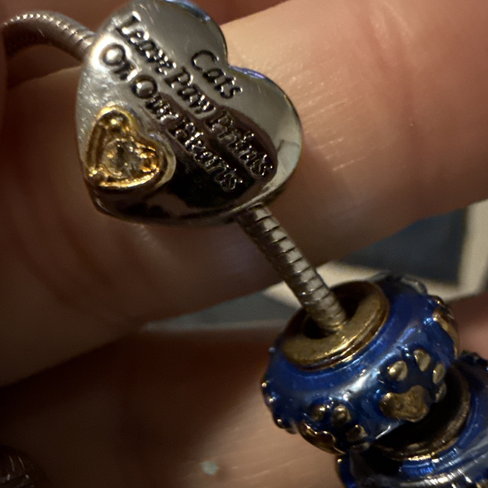 Bradford Exchange Cat Theme Charm Bracelet Gold/Silver Tone & Blue Purr Love