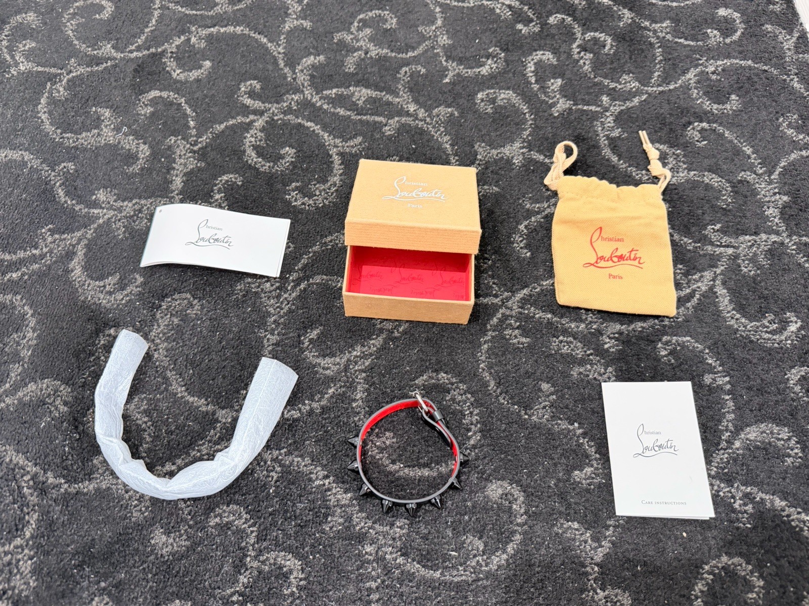 Rare OOP Christian Louboutin LoubiLink Logo Stud Spike Bracelet Buckle Black/Red