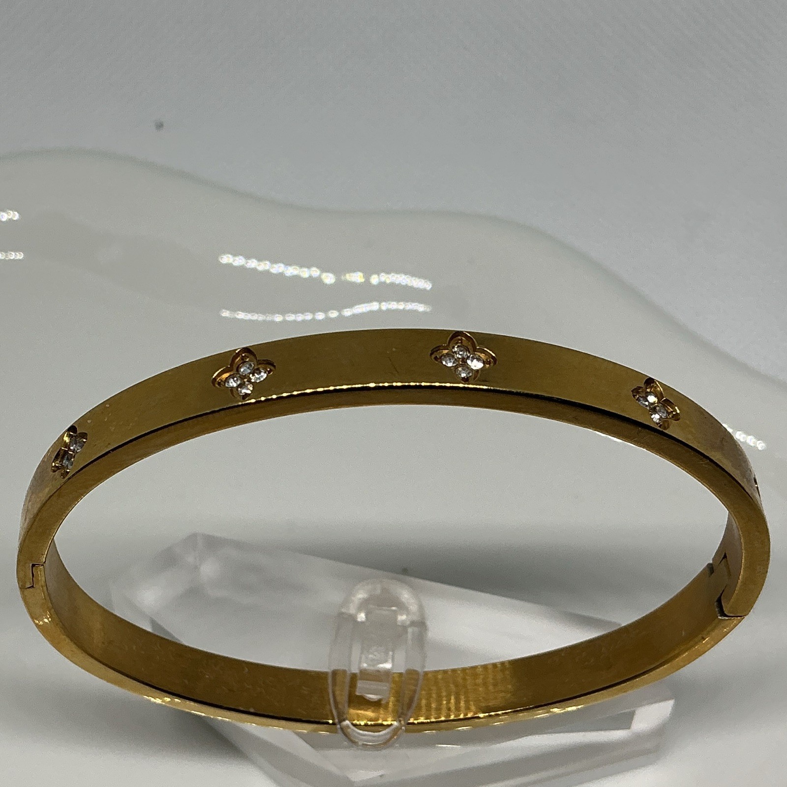 Gold Tone Bangle Bracelet, Clear Round Crystal Accents, White/Colorless