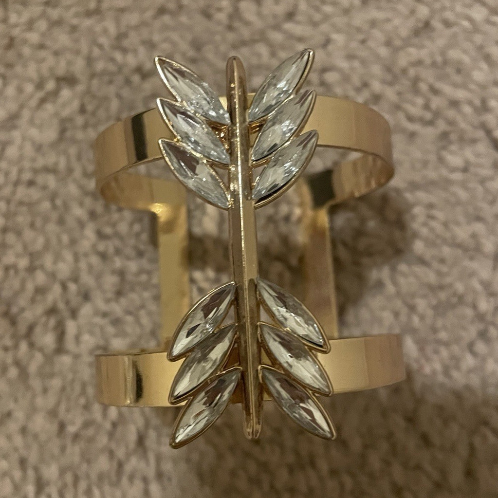 Gold Tone Leaf Cuff Bracelet, Sizable, Flowers & Plants Theme