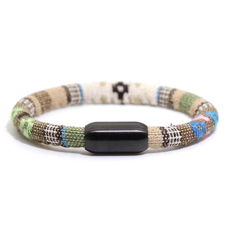 6mm Boho Rope Bracelet for Men and Women Black Stainless Steel Magnetic Clasp