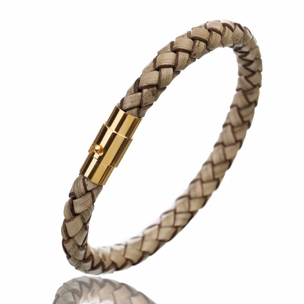 Men Braided Leather Bracelet Magnetic Clasp Bangle Male Handmade Bracelets 1Pc