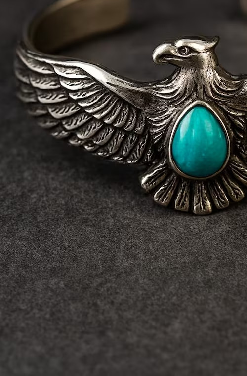 Handmade Sterling Silver Turquoise Eagle Bangle, Adjustable Bohemian Cuff