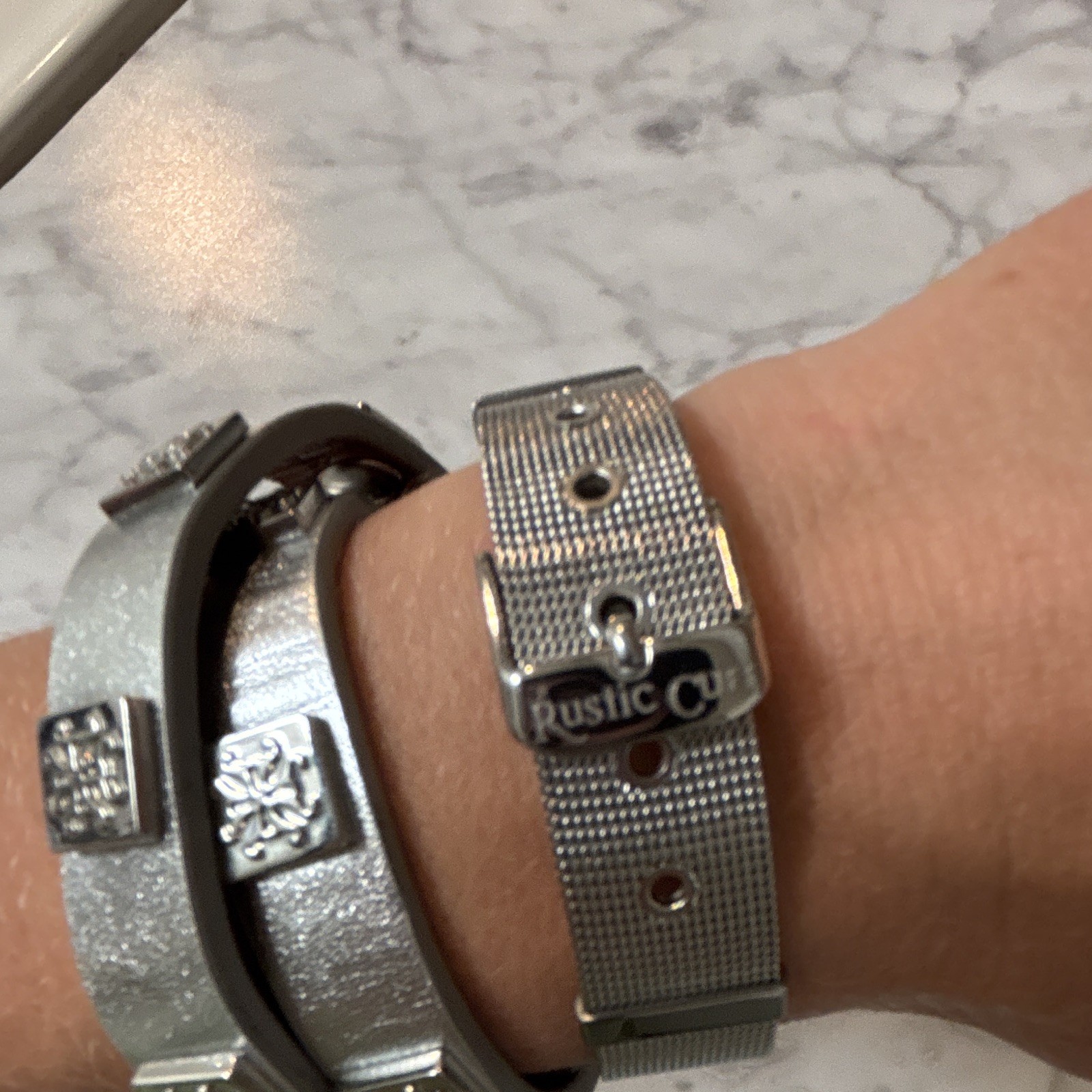 Rustic Cuff Silver Mesh Wrap Cuff Bracelet Buckle And Leather Studded Wrap Set