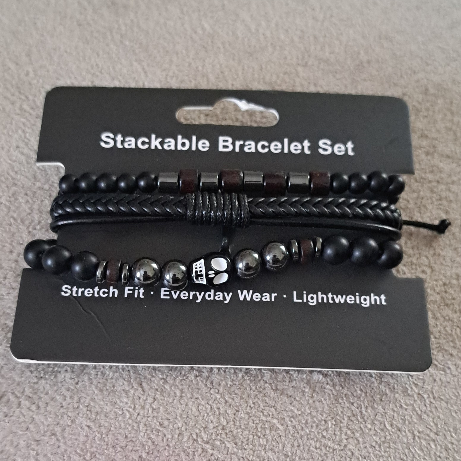 LegacyRock Black Stackable Bracelet Set Beaded Braided Wrap Adjustable